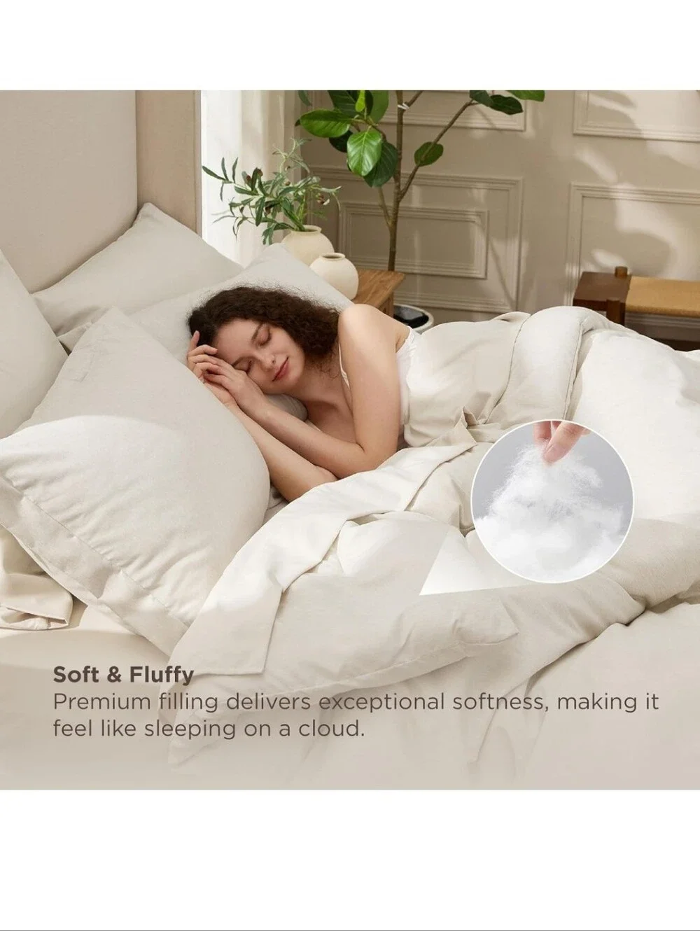 Bedsure Full Size Comforter Set Beige - Bed in a Bag 7 Pieces, Cationic Dyed